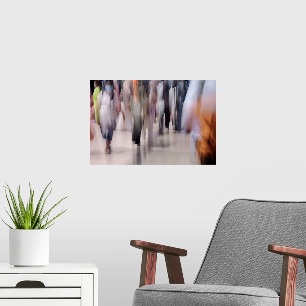A modern room featuring Colorful of people walking, art of intentional camera movement. Malaysia.