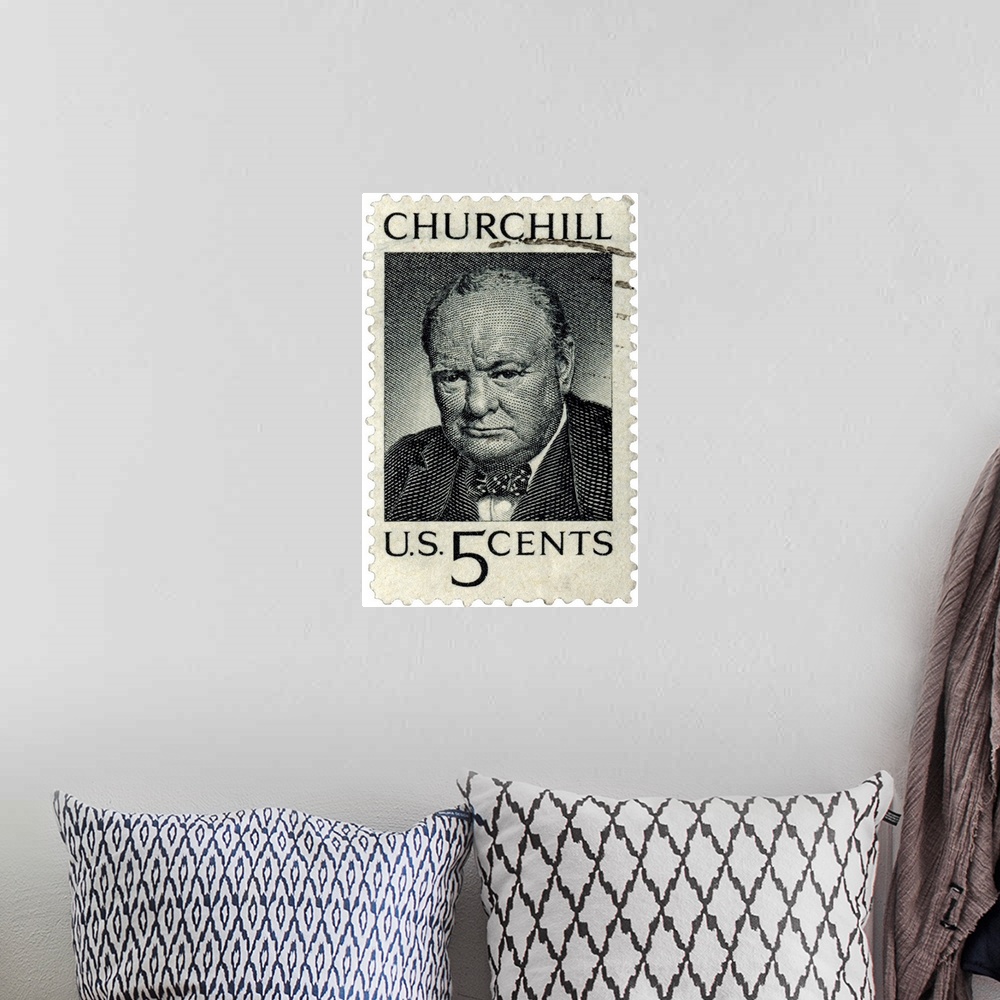 A bohemian room featuring Commemorative stamp featuring Winston Churchill, Former British Prime Minister