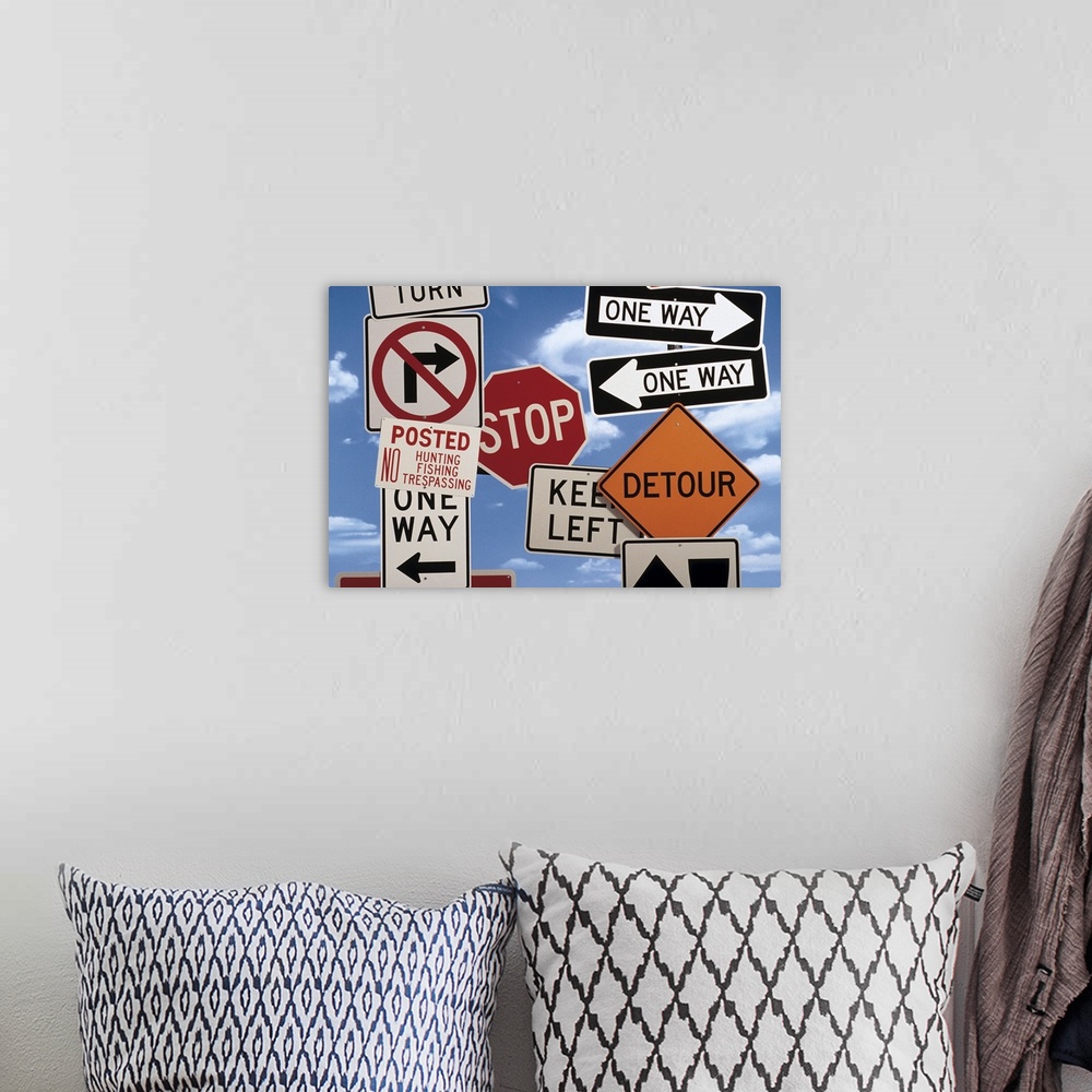 A bohemian room featuring Composite of various road signs