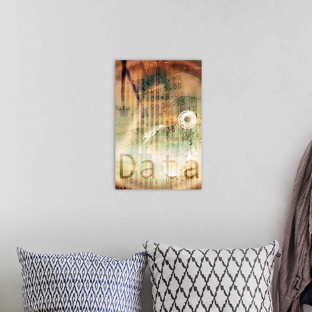 A bohemian room featuring Computer disc and receipt on abstract background (Digital Composite)
