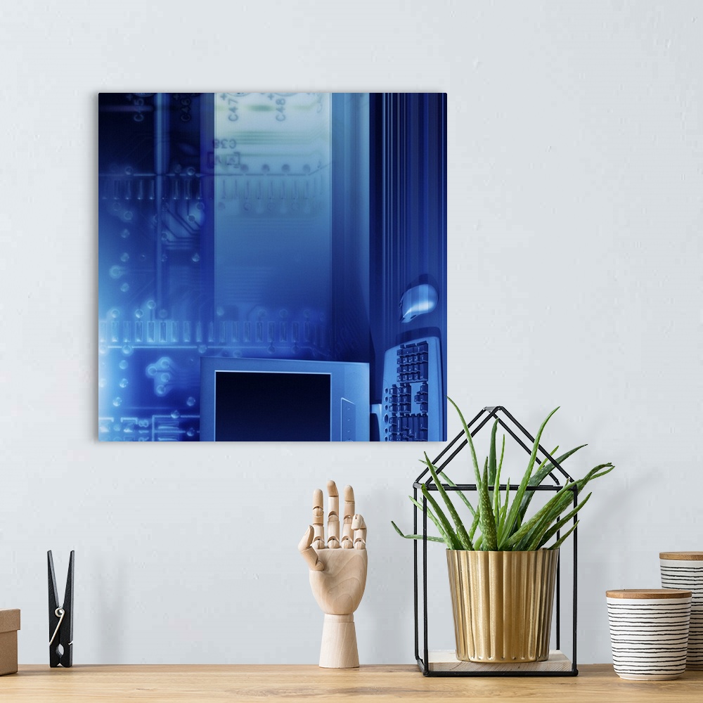 A bohemian room featuring Computer with blue circuit board, digital composite
