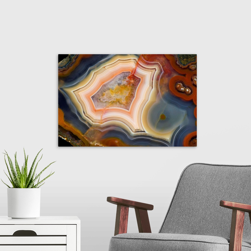 A modern room featuring Condor Agate with Sagenite fortification, Argentina