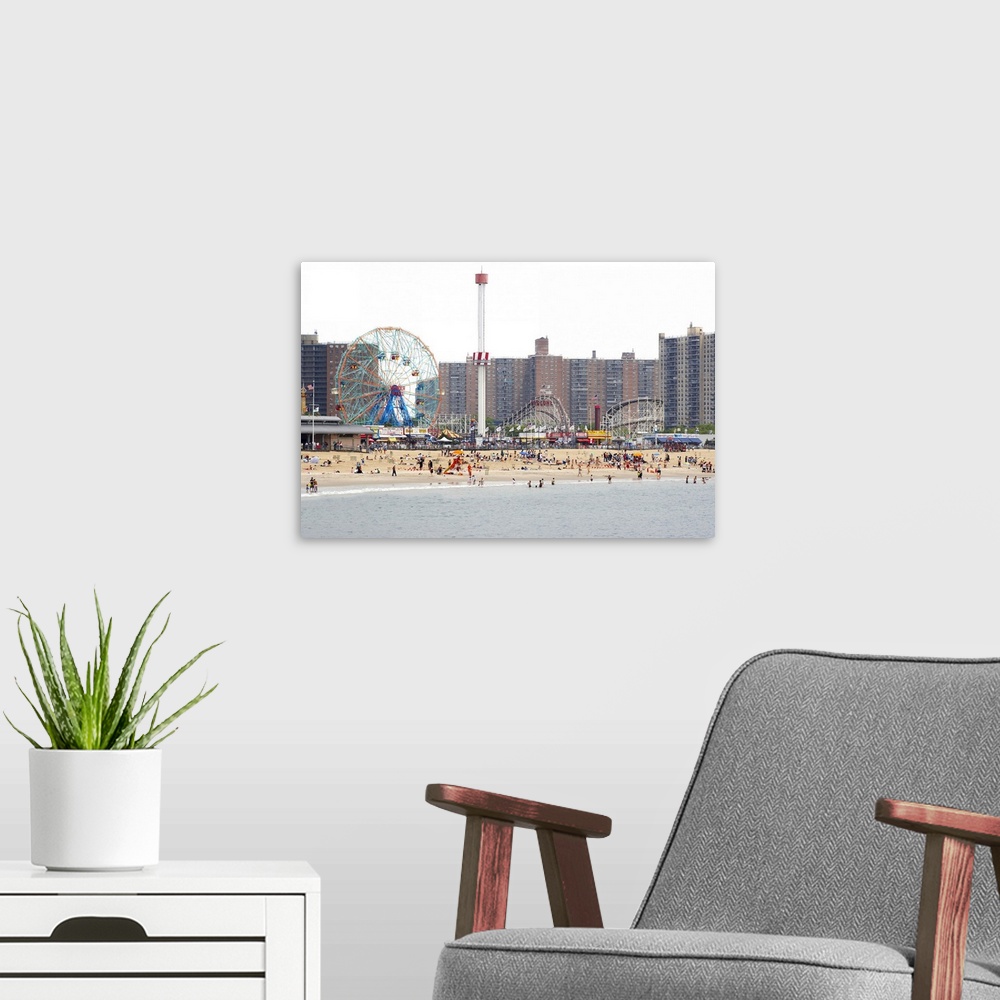 A modern room featuring Coney Island, New York