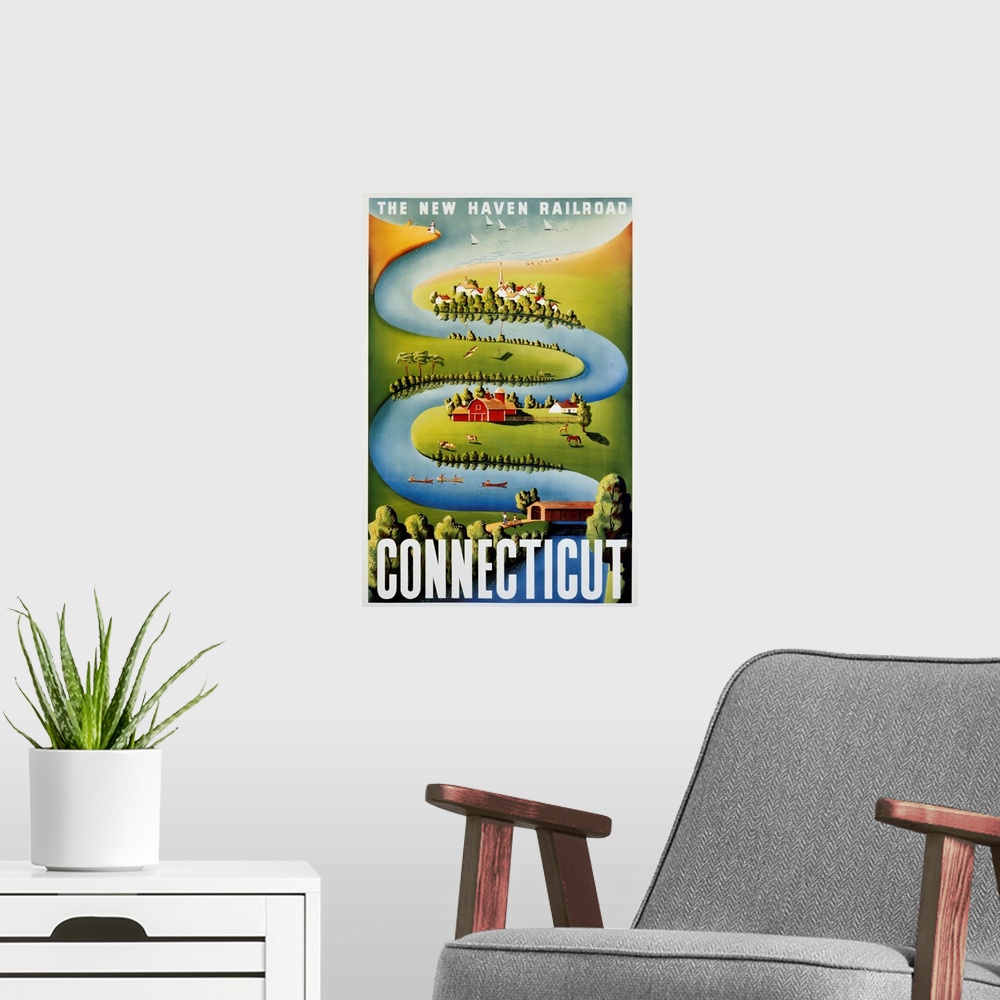 A modern room featuring Connecticut Poster By Ben Nason