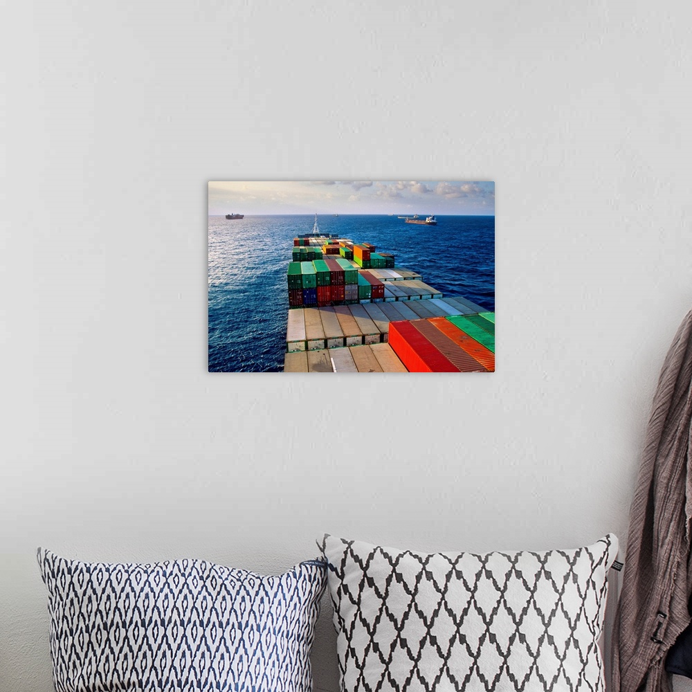 A bohemian room featuring Panamax ship, reaching Colon to pass the Canal, Atlantic Ocean,Panama Canal, Panama, Central Amer...