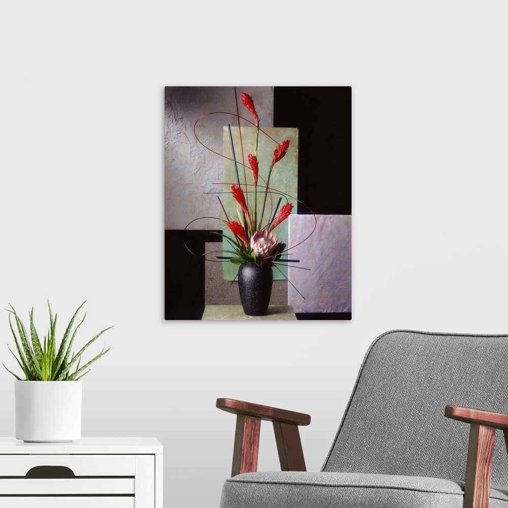 A modern room featuring Contemporary flower arrangement
