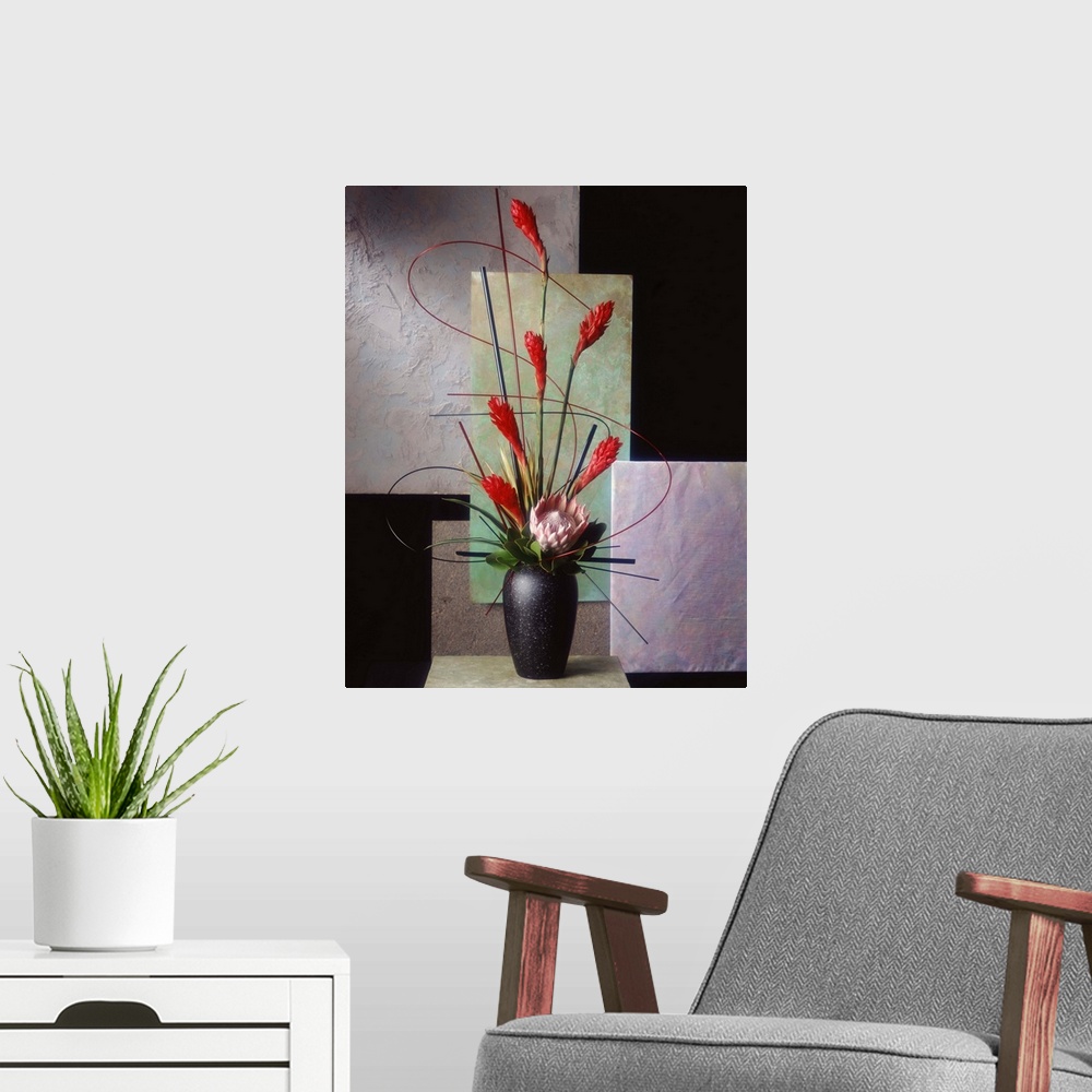 A modern room featuring Contemporary flower arrangement
