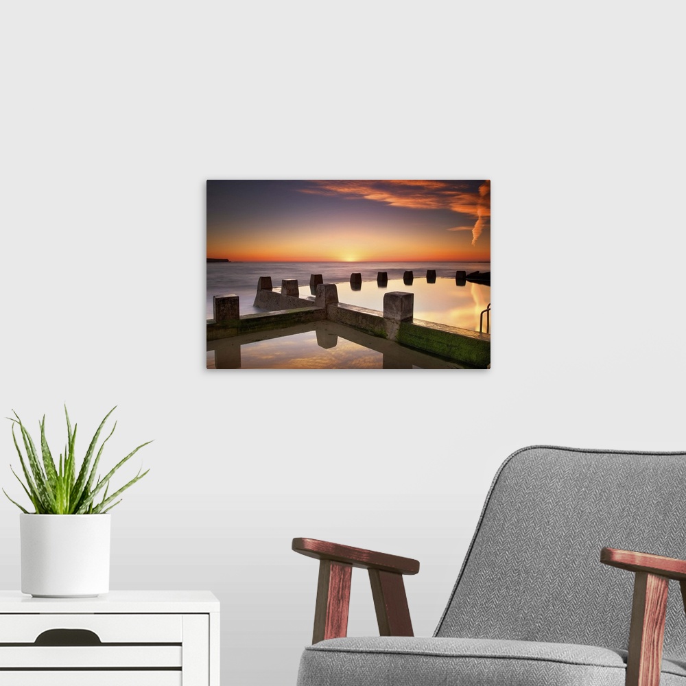 A modern room featuring Coogee beach at early morning,Sydney.