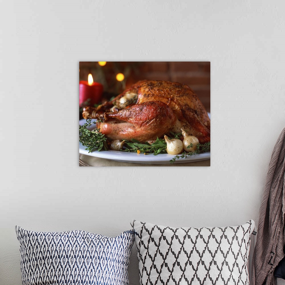 A bohemian room featuring Cooked turkey