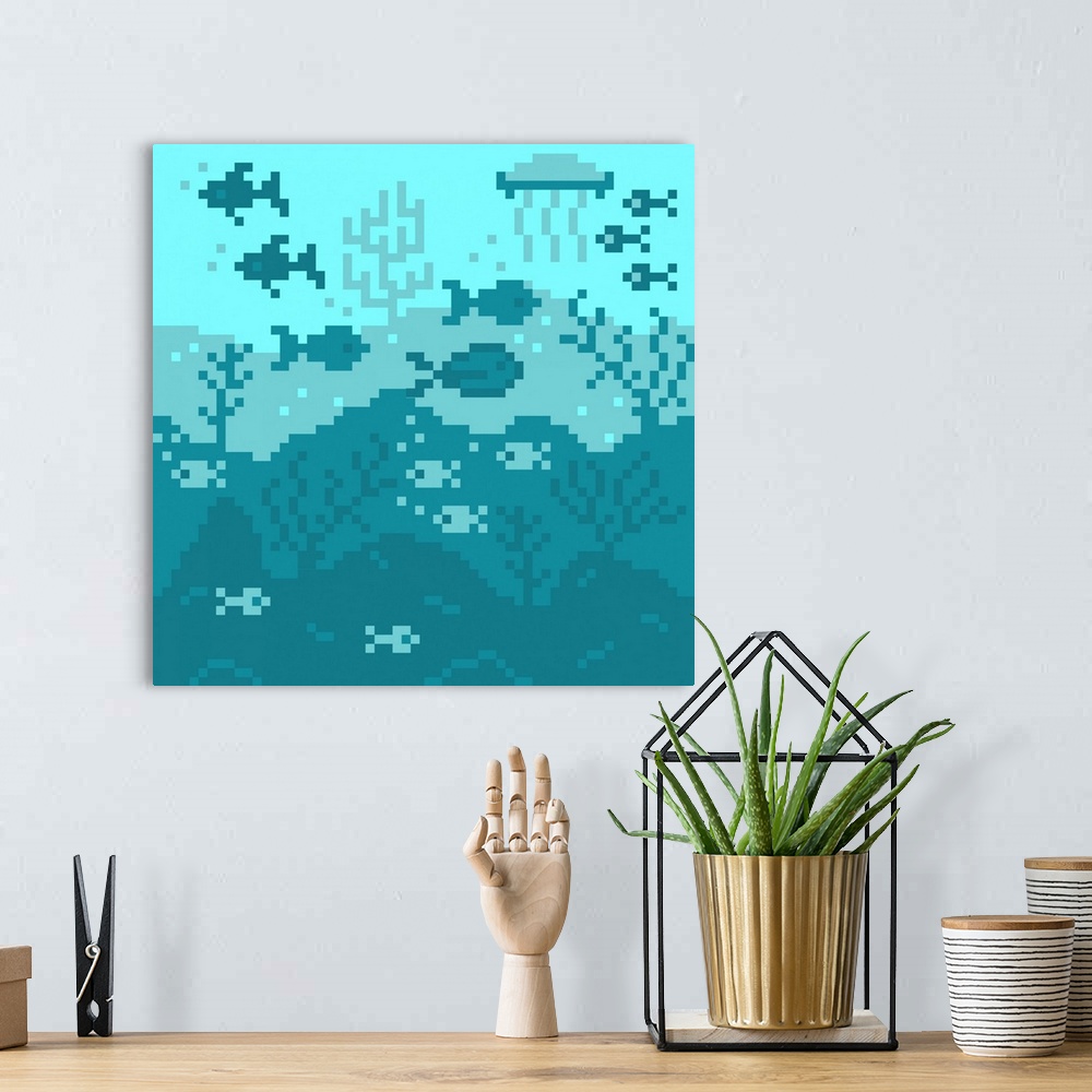 A bohemian room featuring Coral Reef And Fish Pixel Illustration