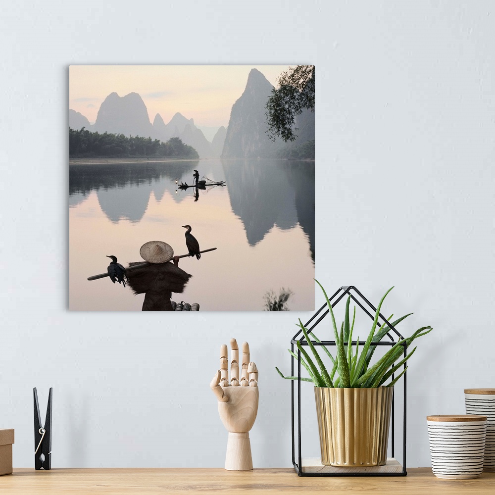 A bohemian room featuring Cormorant Fishermen In Li River