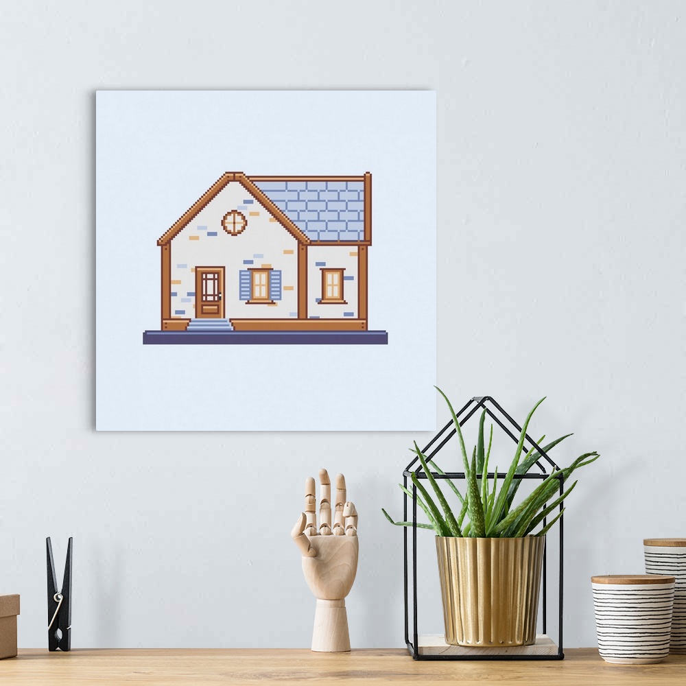 A bohemian room featuring Cottage Brick House Pixel Art