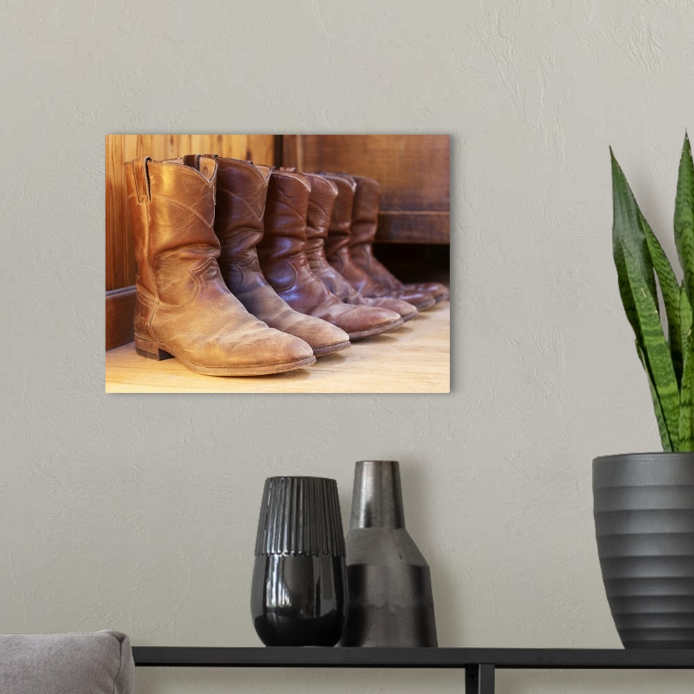 A modern room featuring Cowboy Boots