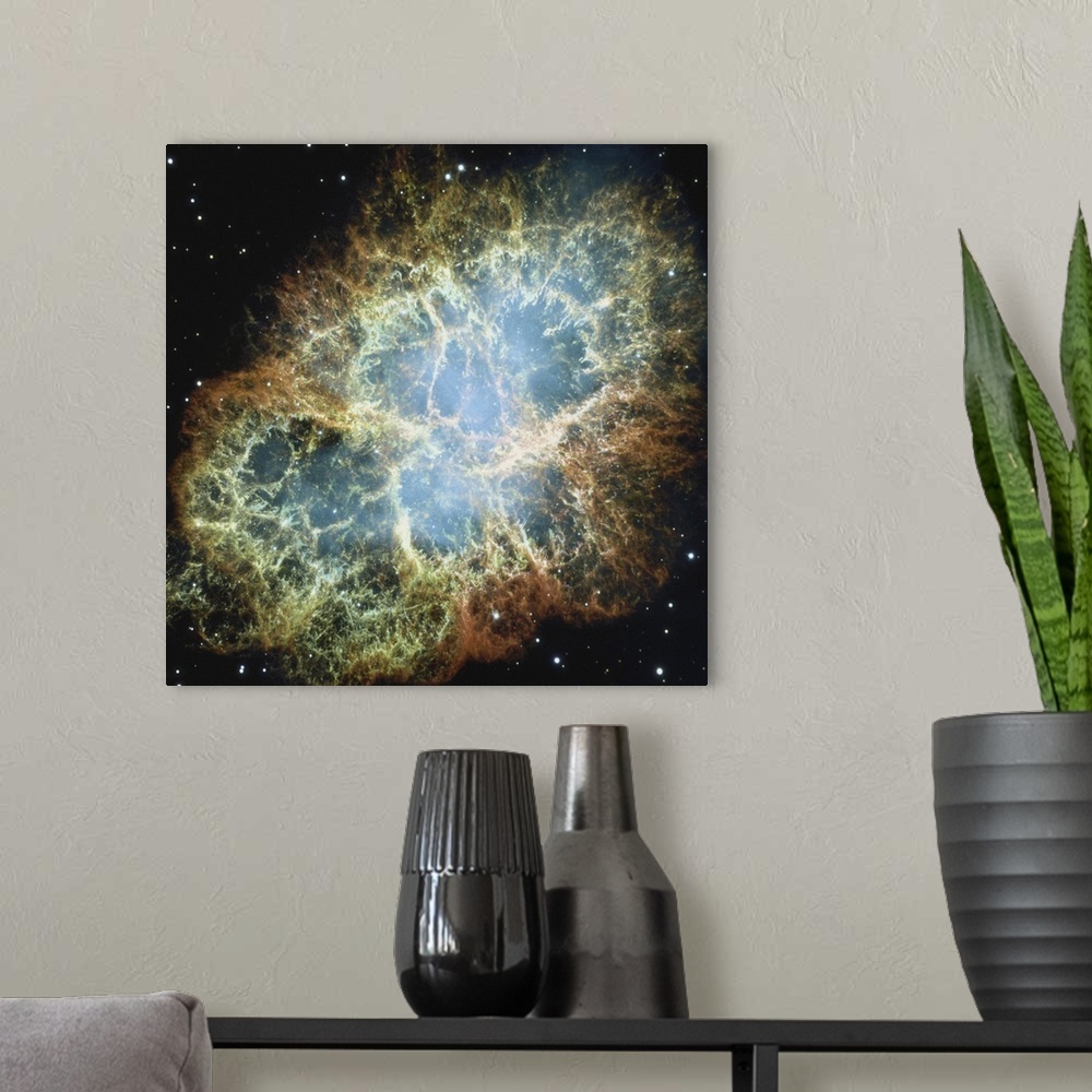 A modern room featuring Crab Nebula (exploding star)