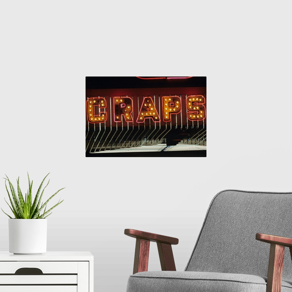 A modern room featuring Craps gambling sign, Las Vegas, Nevada, USA