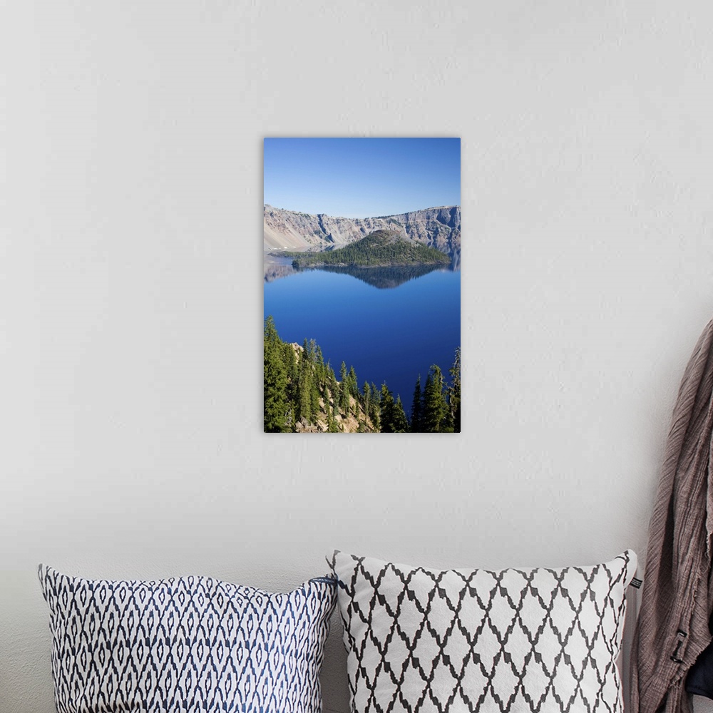 A bohemian room featuring Crater Lake and Wizard Island , Crater Lake National Park, Oregon, USA
