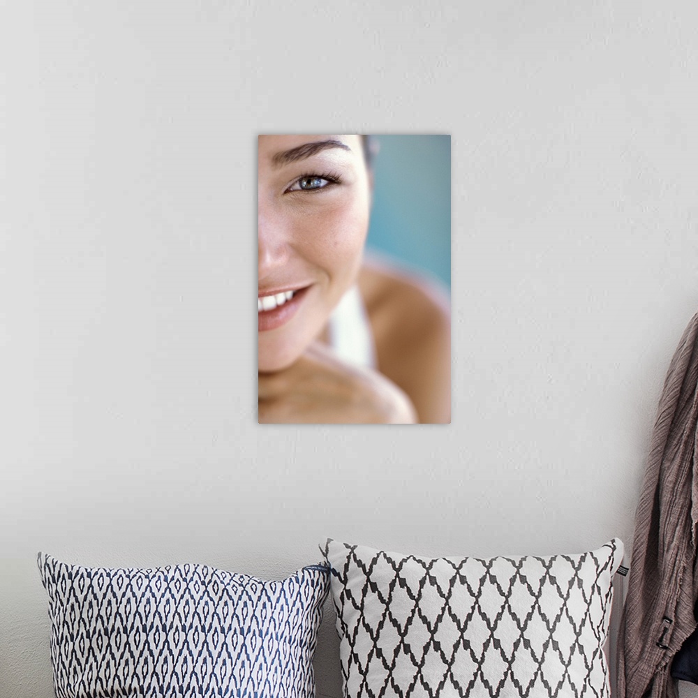 A bohemian room featuring Cropped portrait of woman's face