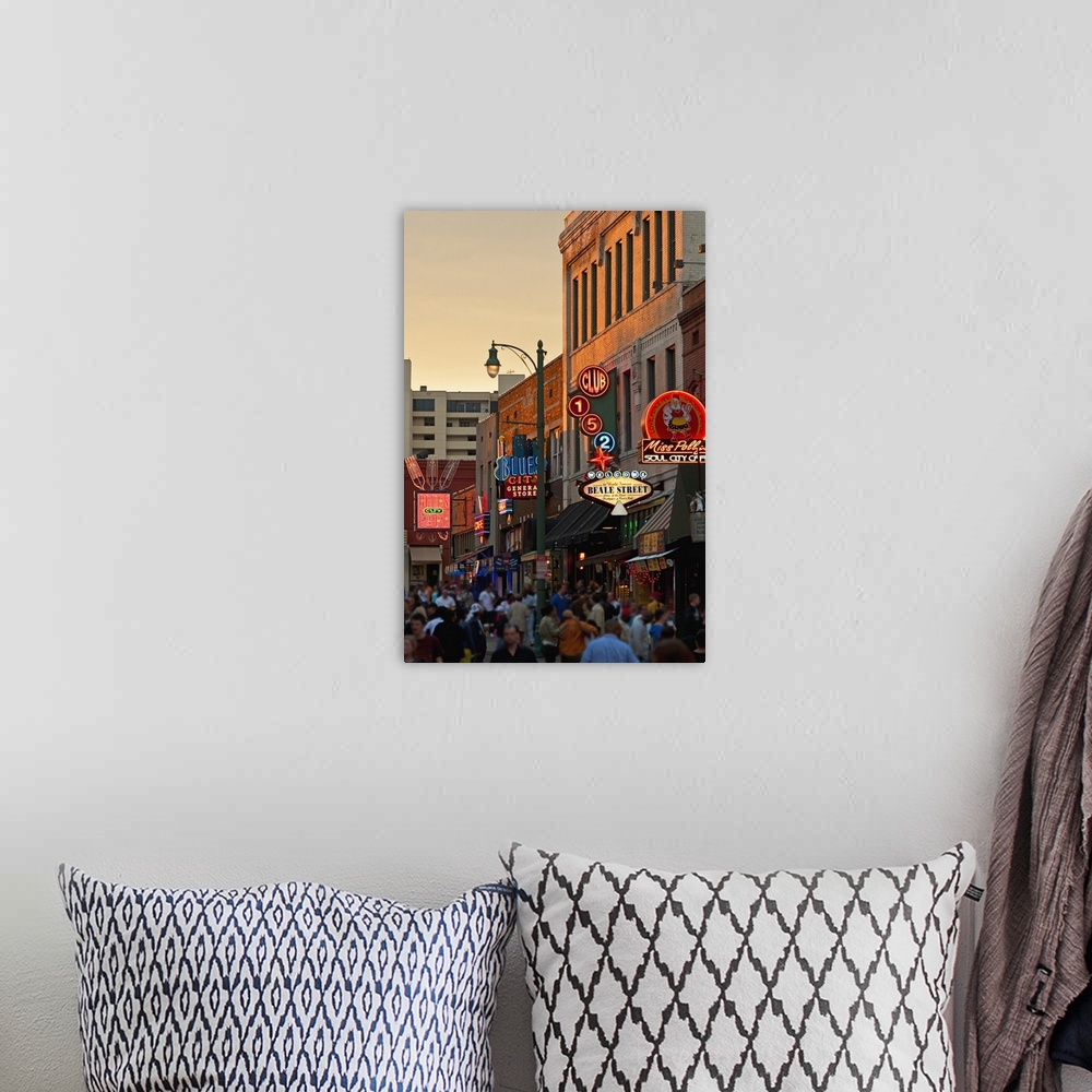A bohemian room featuring Crowd of people and buildings on Beale Street in Memphis