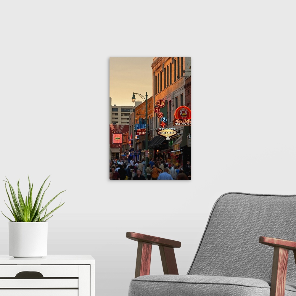 A modern room featuring Crowd of people and buildings on Beale Street in Memphis