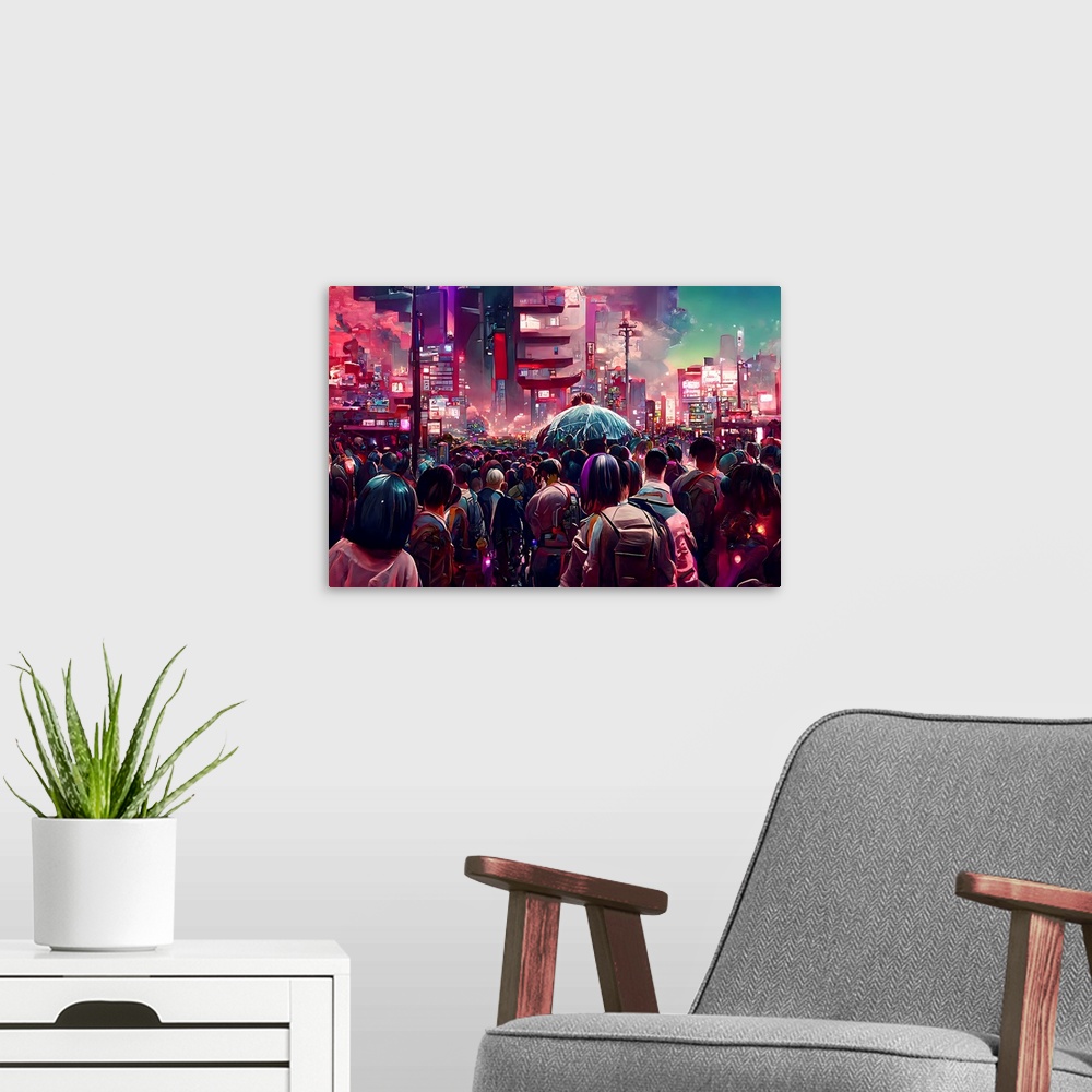 A modern room featuring Crowded Tokyo streets scene.