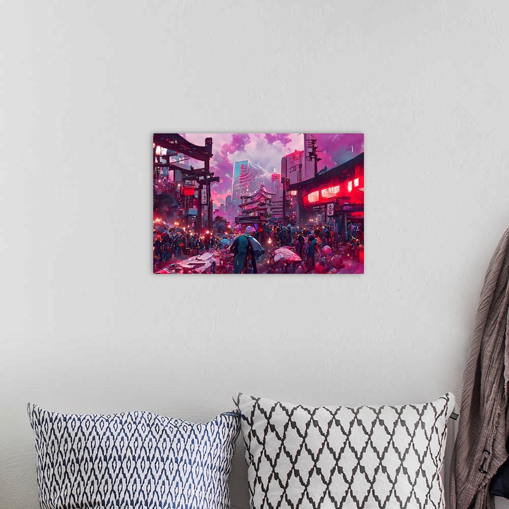 A bohemian room featuring Crowded Tokyo streets scene.