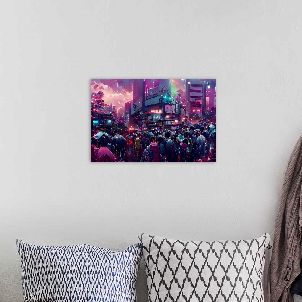 A bohemian room featuring Crowded Tokyo streets scene.