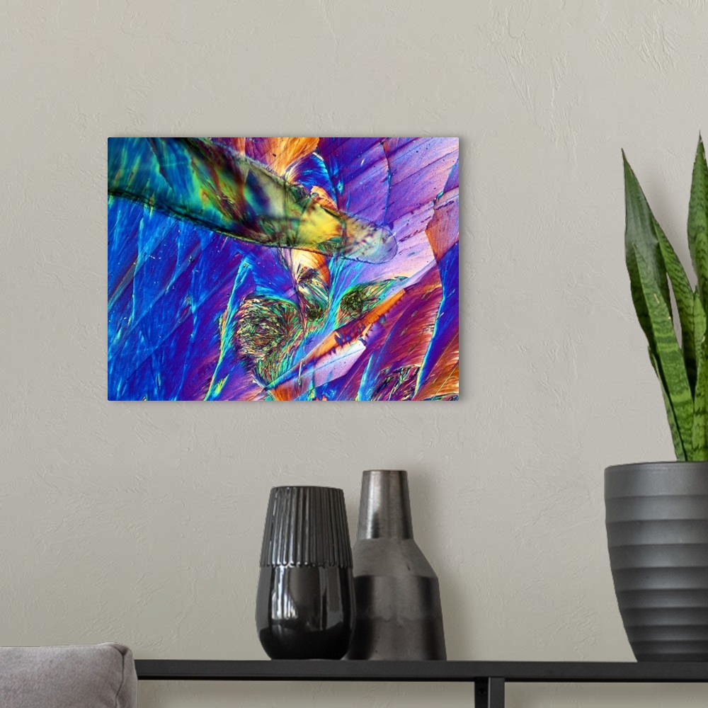 A modern room featuring This horizontal art works is an abstract fine art photograph that is a blend of textures and neon...