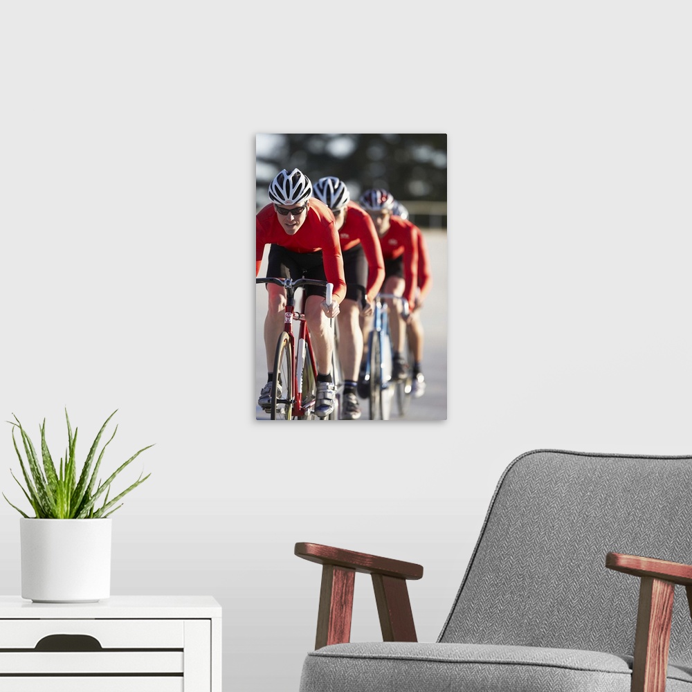 A modern room featuring Cyclists in action
