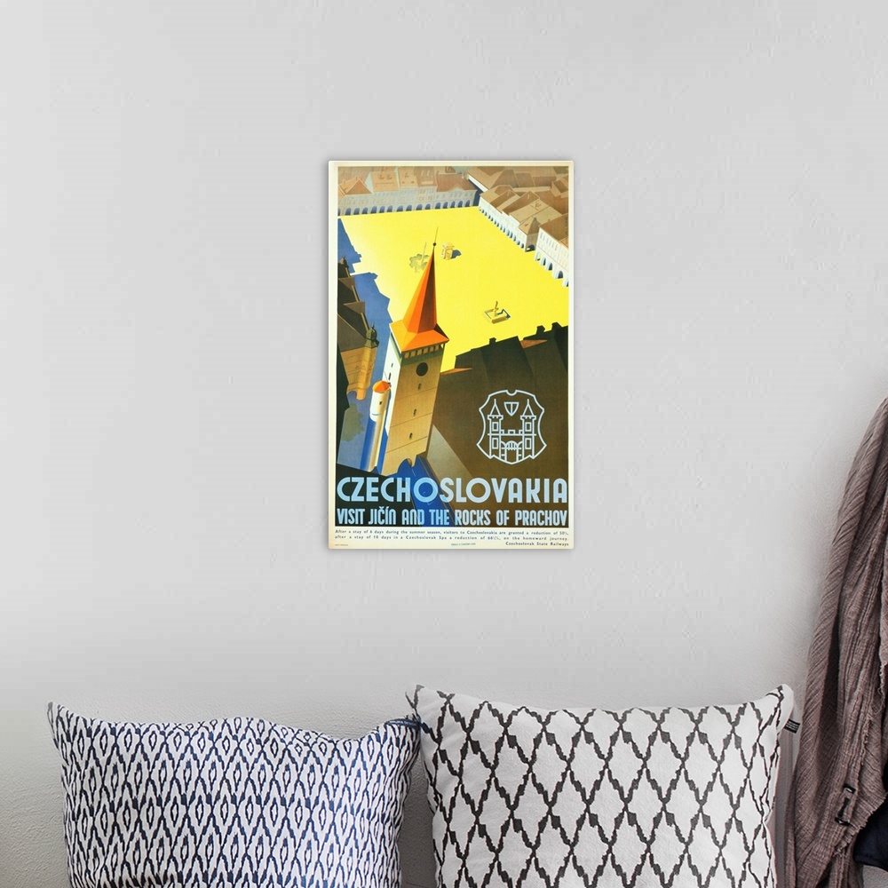 A bohemian room featuring Czechoslovakia - Visit Jicin And The Rocks Of Prachov Travel Poster By L. Horak