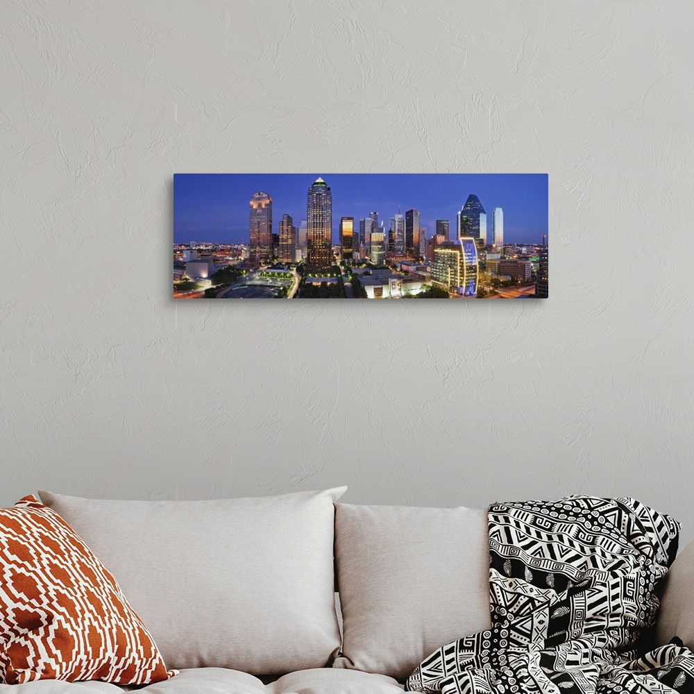 A bohemian room featuring downtown dallas skyline