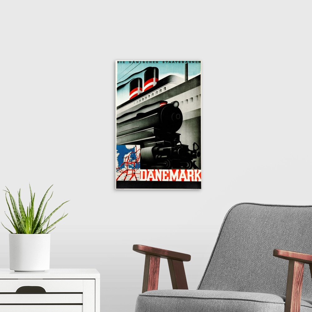 A modern room featuring Danemark Travel Poster