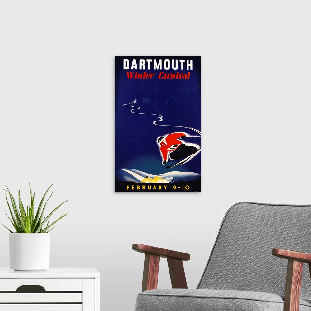 A modern room featuring Dartmouth Winter Carnival Poster By John Ryland Scotford