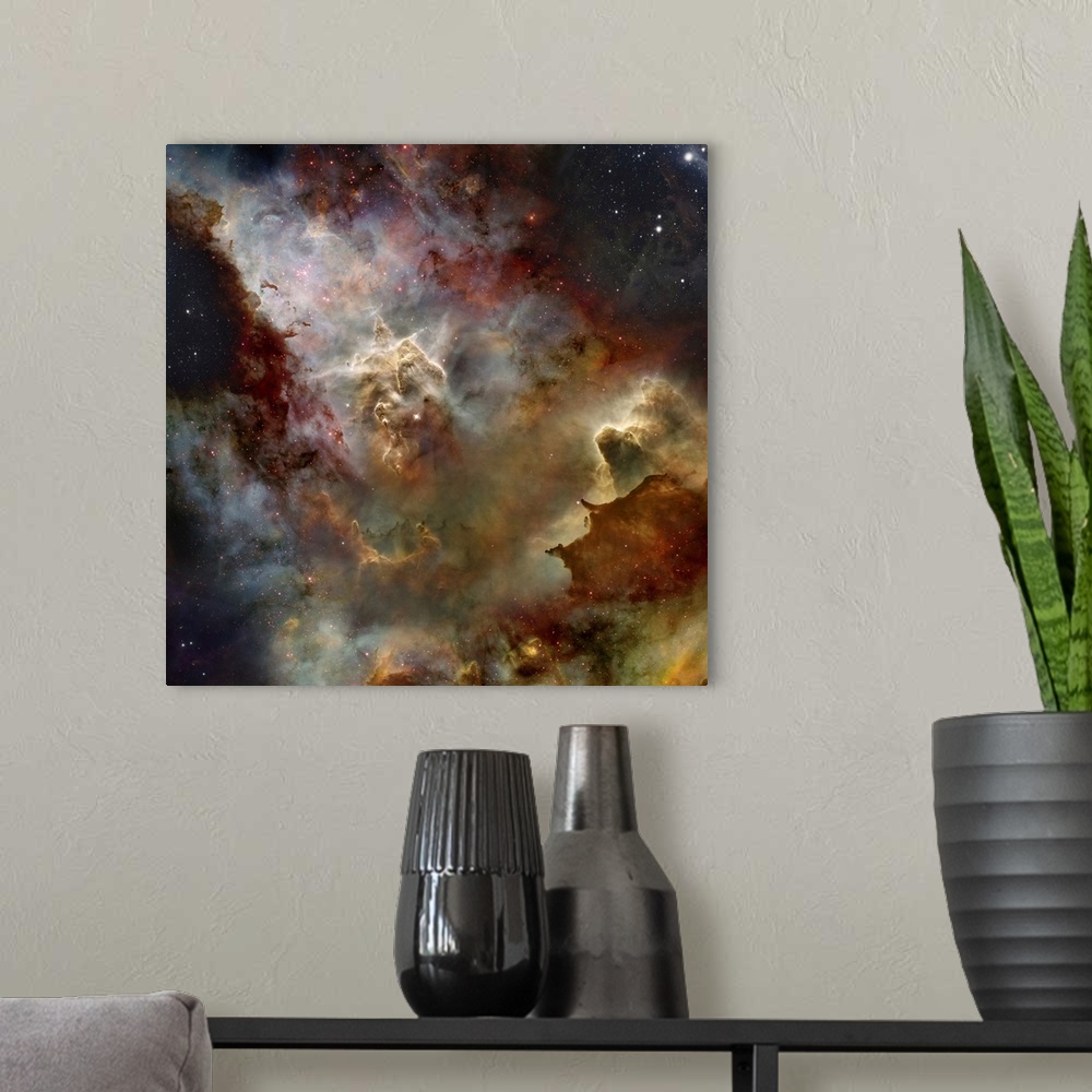 A modern room featuring A deep space nebula cloud.