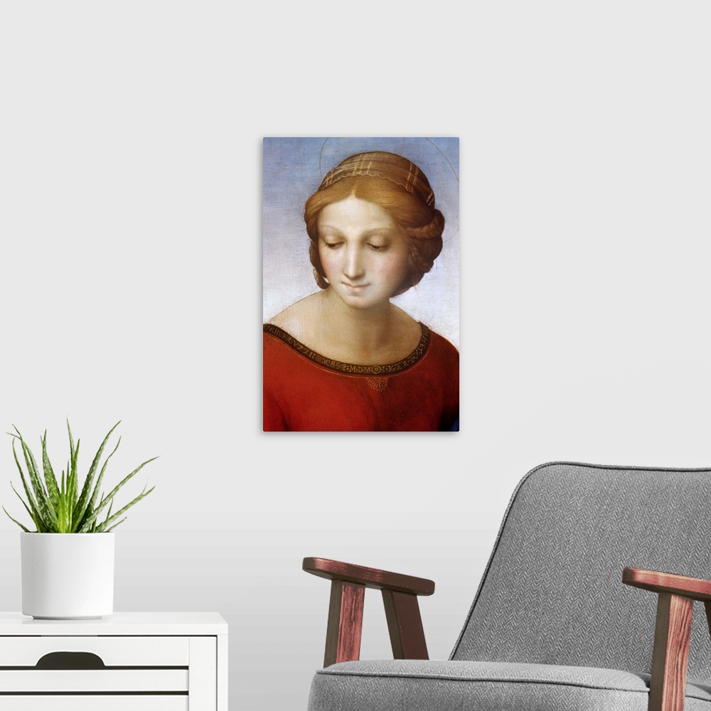 A modern room featuring Detail Of Madonna Of The Meadow By Raphael