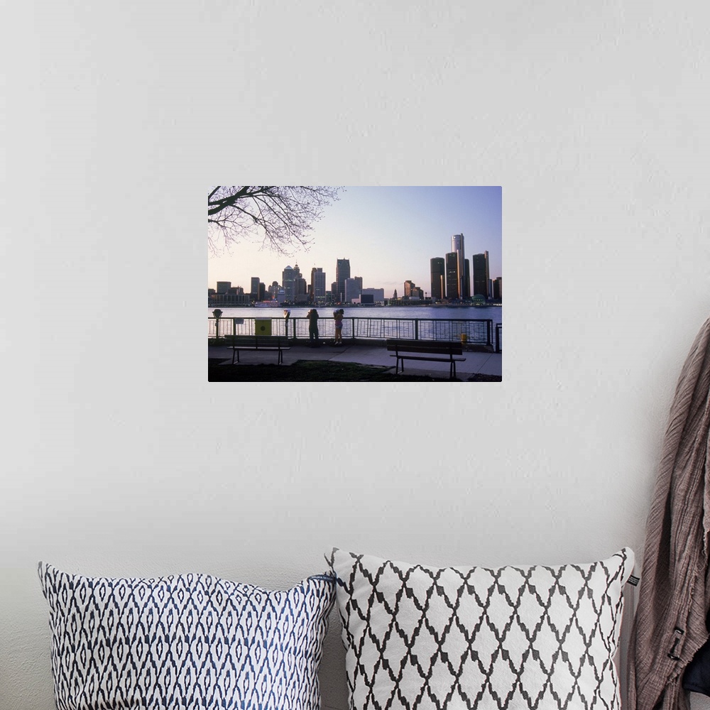 A bohemian room featuring Detroit River skyline from Windsor, Ontario, Canada