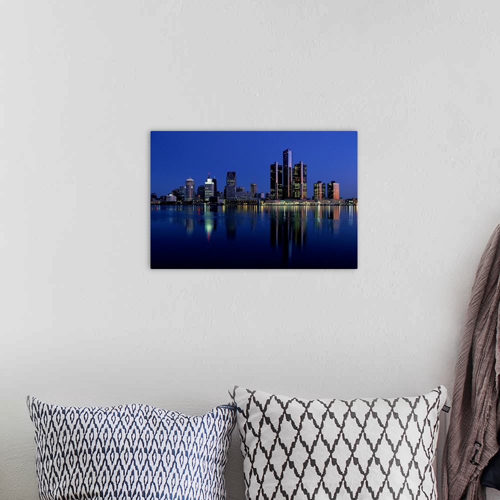 A bohemian room featuring Detroit Skyline at Night