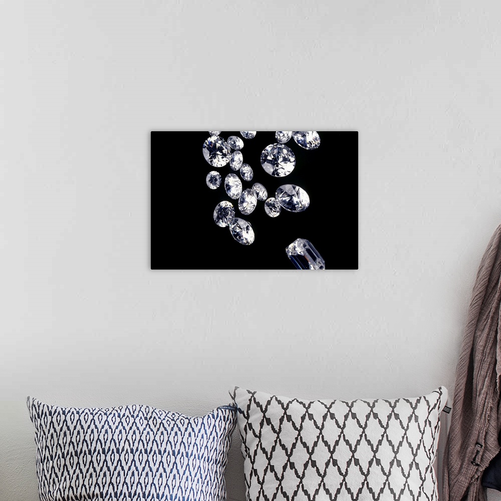 A bohemian room featuring Diamonds on black background, (Close-up)