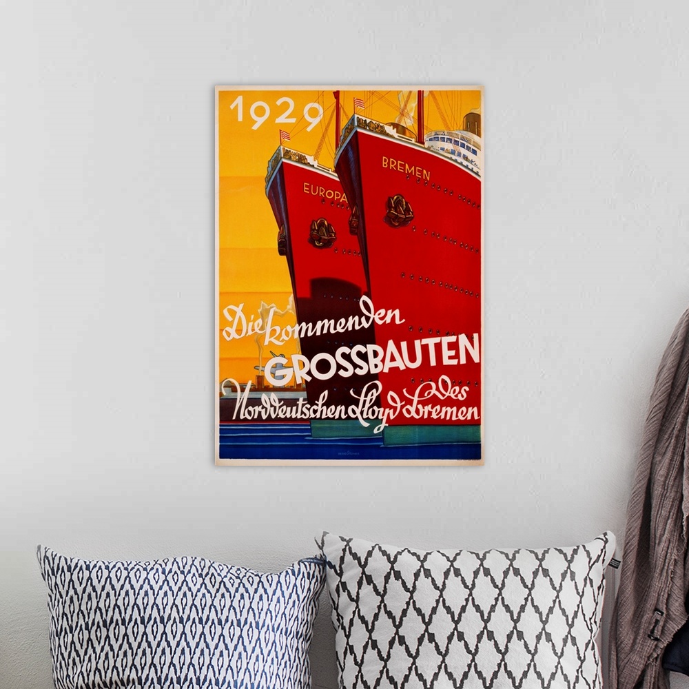 A bohemian room featuring Die Kommenden Grossbauten Poster By Bernd Steiner