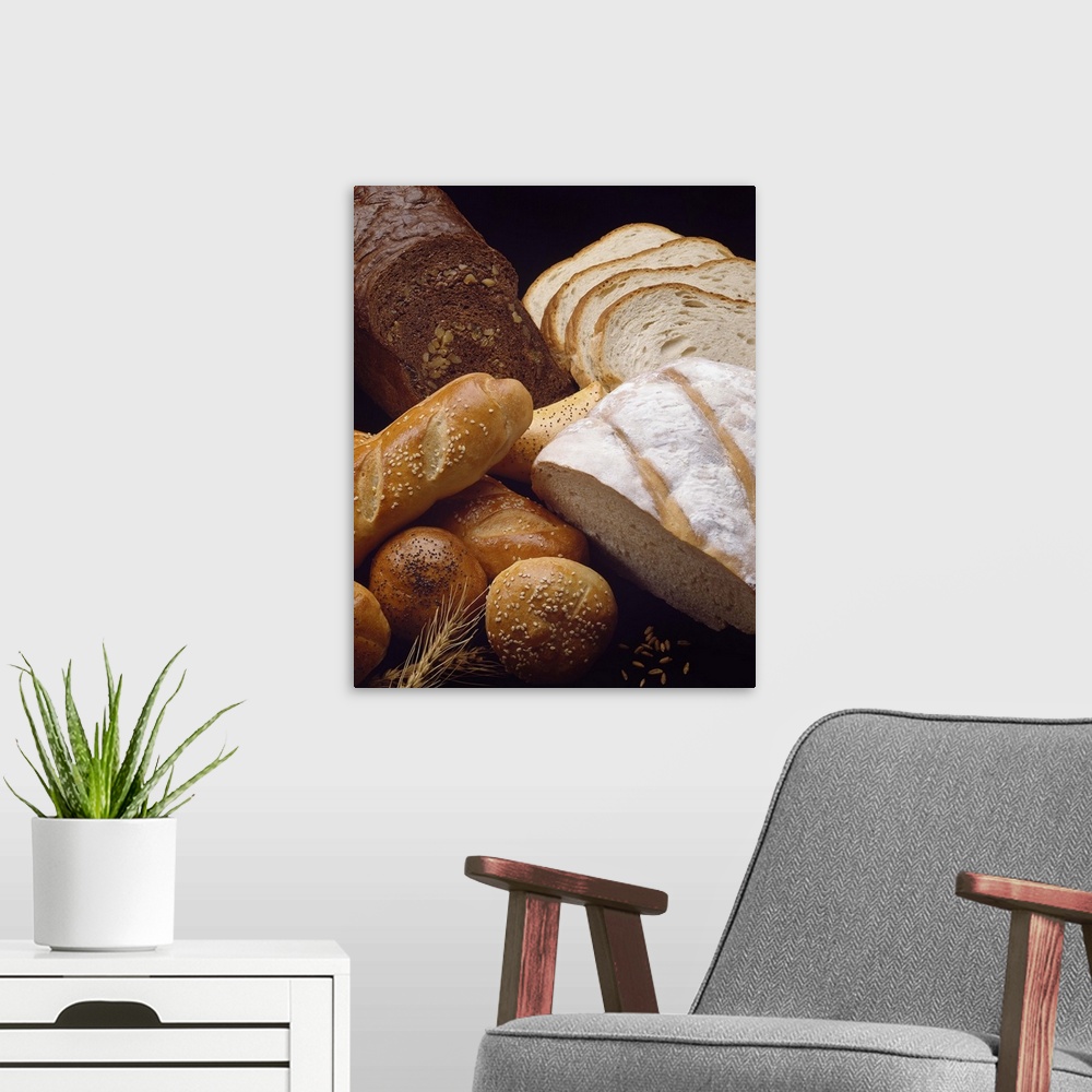 A modern room featuring Different types of artisan bread