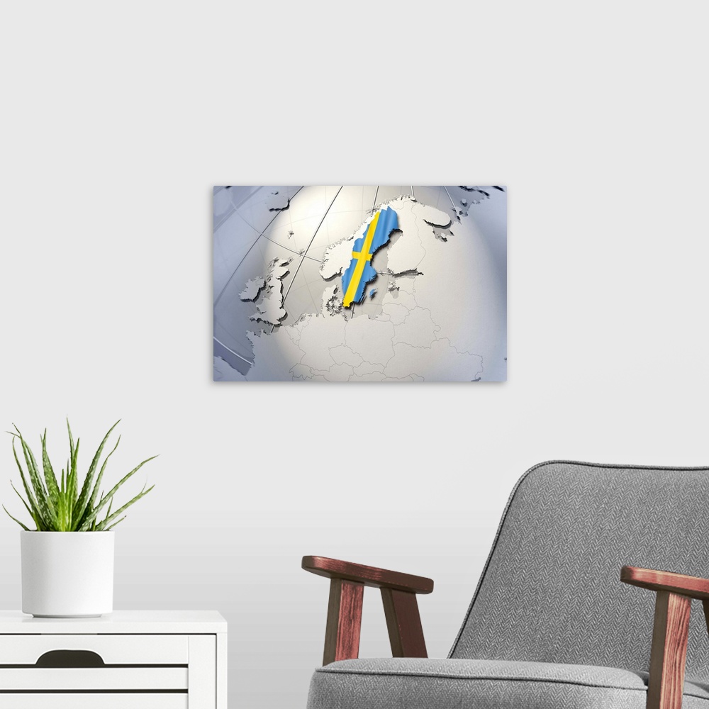 A modern room featuring Digital Composite, flag of Sweden