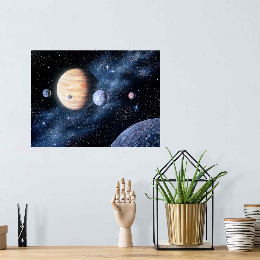 A bohemian room featuring Digital concept painting of the planets in our solar system
