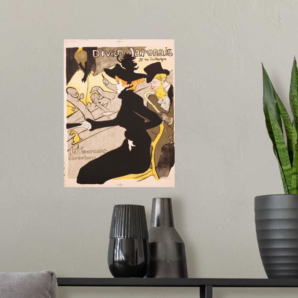 A modern room featuring Divan Japonais Poster By Henri De Toulouse-Lautrec