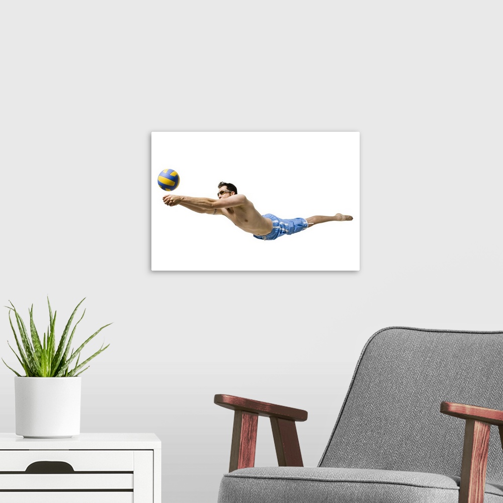 A modern room featuring Diving volleyball player