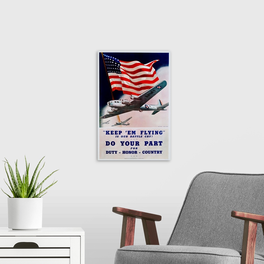 A modern room featuring 1942 --- Do Your Part Poster by Dan V. Smith and Albro F. Downe --- Image by .. Swim Ink 2, LLC/C...