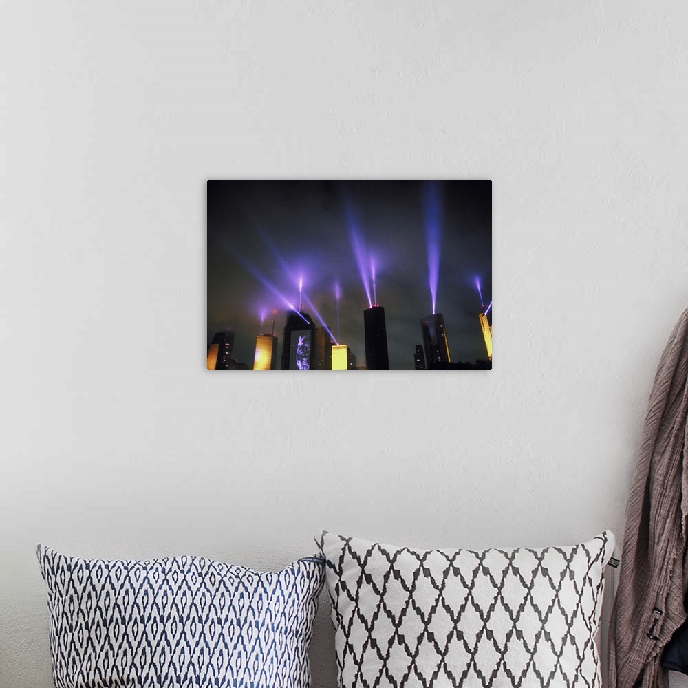 A bohemian room featuring Downtown skyline of Houston , Texas