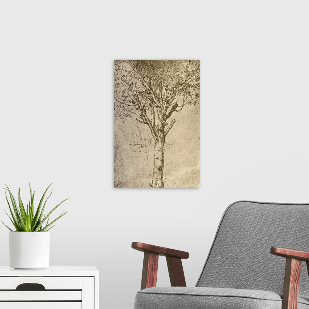 A modern room featuring Drawing Of A Tree By Leonardo Da Vinci