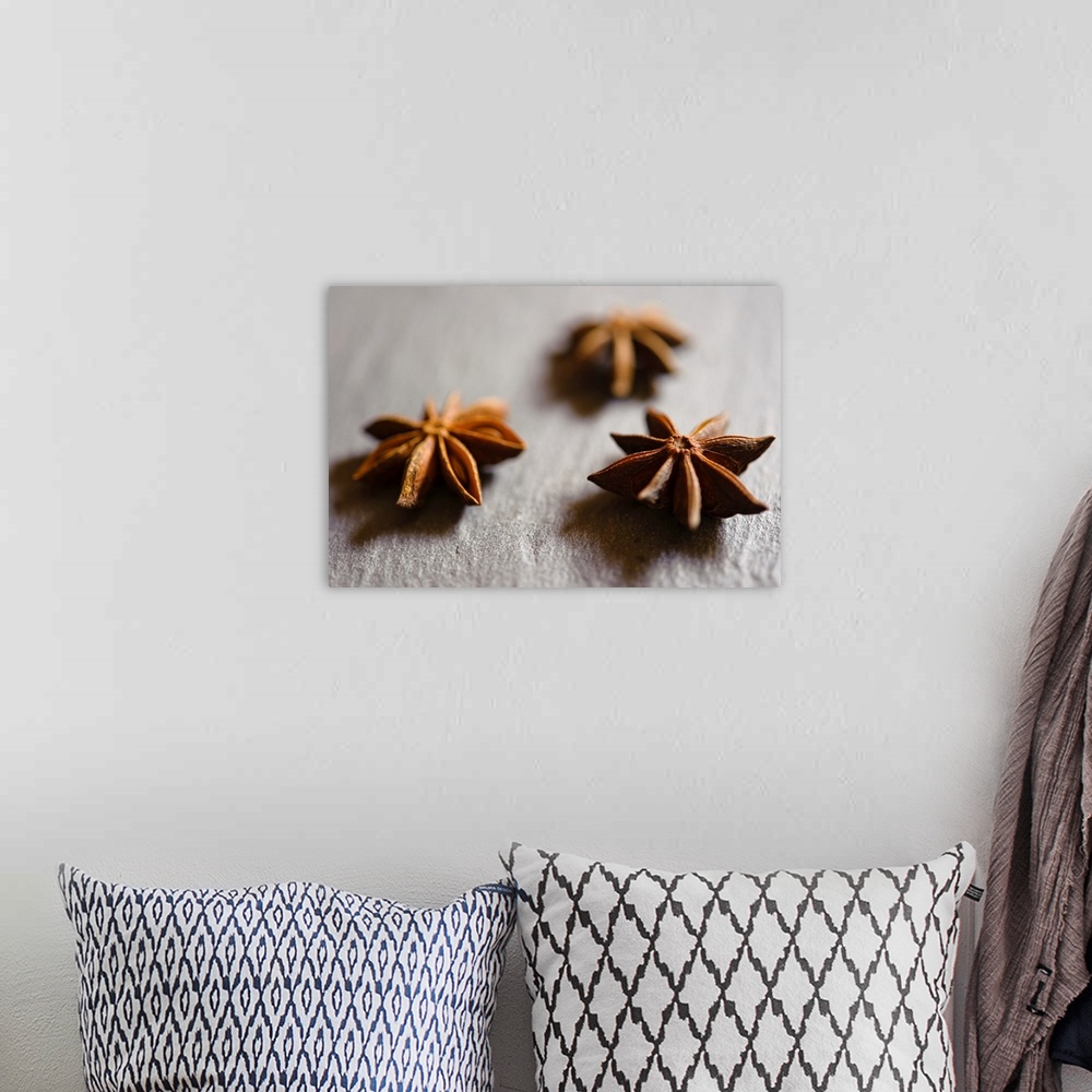 A bohemian room featuring Dried Star anise pods displayed on a slate tray.