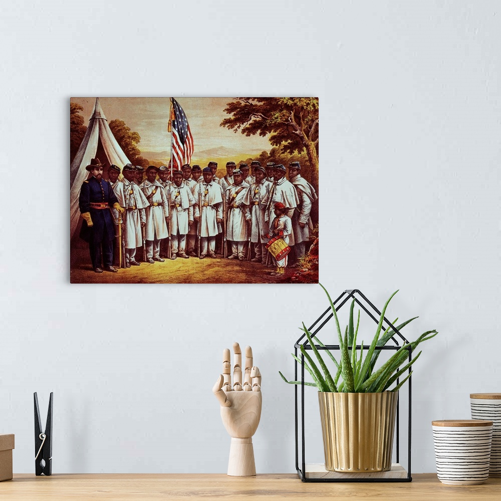 A bohemian room featuring USA: United States Soldiers at Camp William Penn, Philadelphia, Pennsylvania. Black Regiment. Ral...