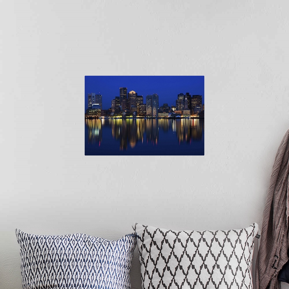 A bohemian room featuring USA, Massachusetts, Boston, Financial District from East Boston, dawn