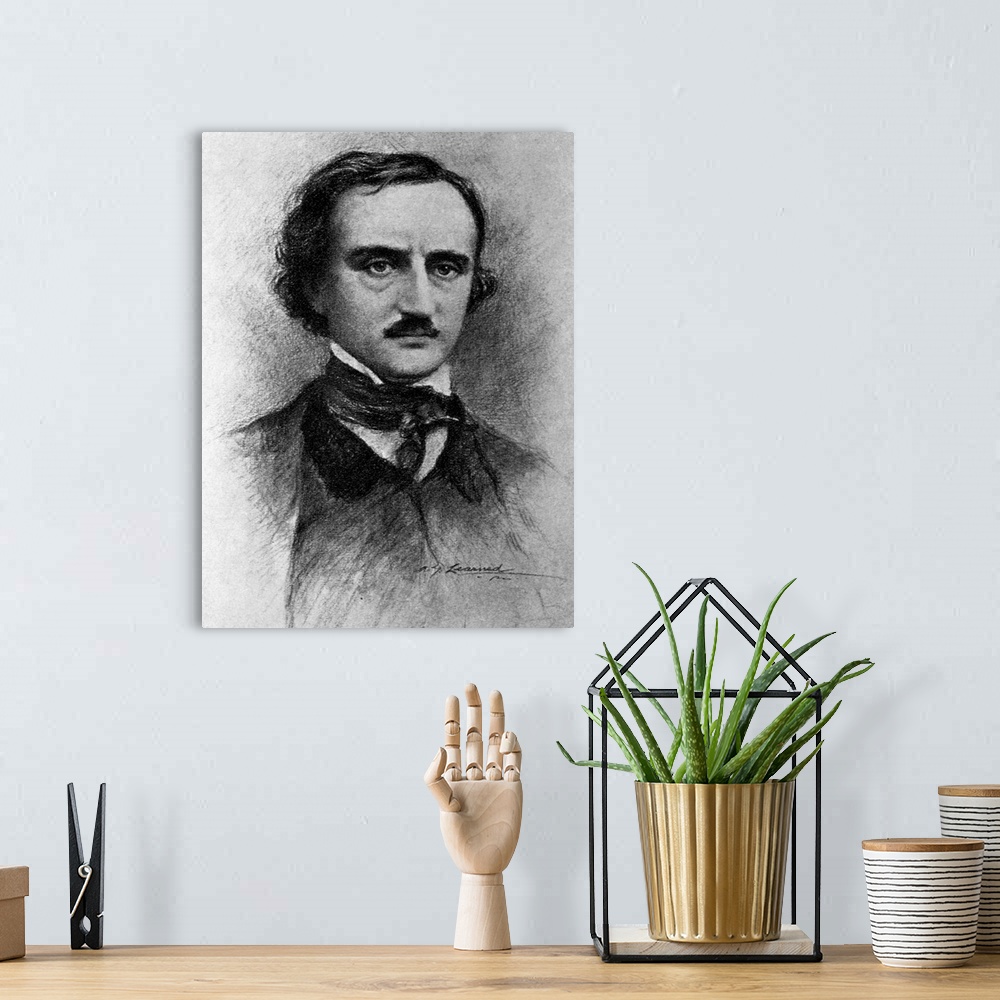A bohemian room featuring This illustration was published in the book Edgar Allen Poe - The Man by Mary E. Phillips
